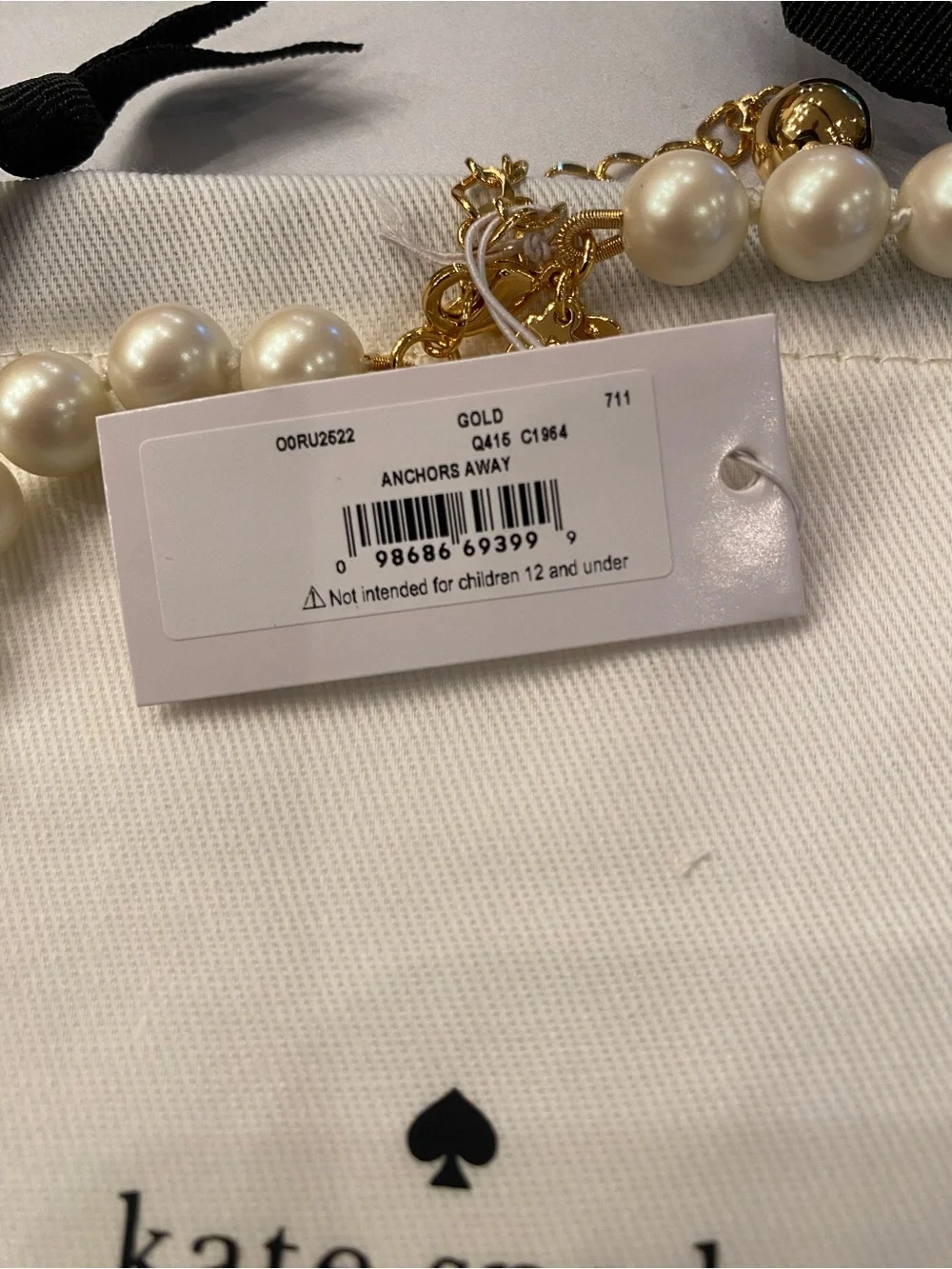 KATE SPADE Anchors Away Gold Pearl Necklace Delta Gamma